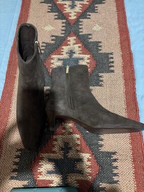 Women's Dark Brown Suede Ankle Booties with Side Zip